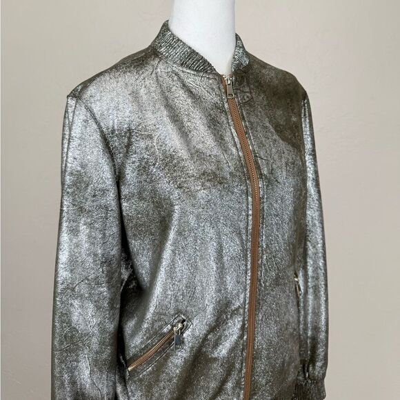 Zara Woman Silver Foiled Metallic Bomber Jacket Size S - Picture 9 of 16